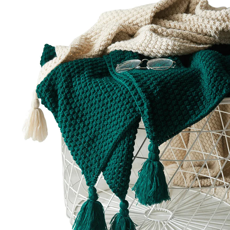Coperta in lana lavorata a maglia NordiWrap con frange | Design nordico | Accogliente ed elegante | Perfetto per la casa