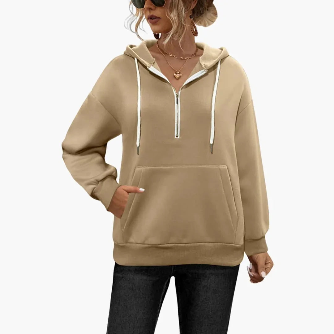 Felpa con cappuccio da donna con mezza cerniera e tasca a marsupio