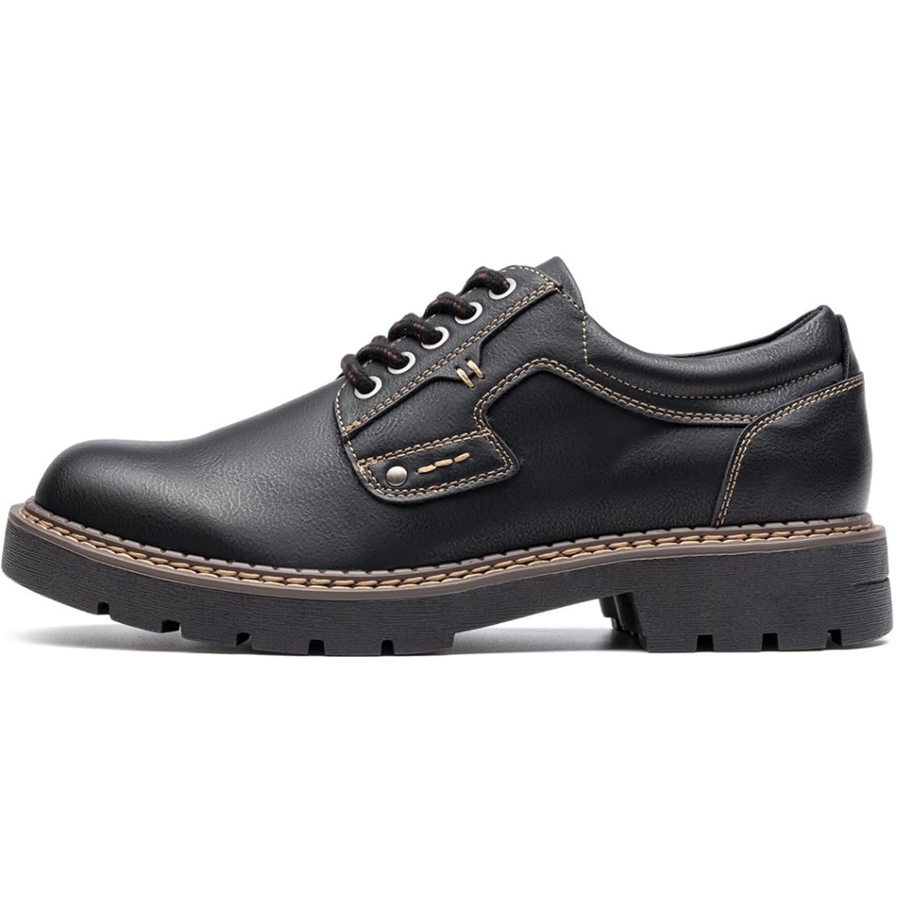 Scarpe Stringate Uomo Pelle Nera con Suola Carrarmato Spessa Marrone