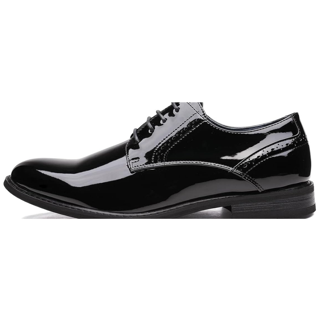 Scarpe Stringate Uomo Vernice Nera Lucida Oxford con Dettagli Traforati