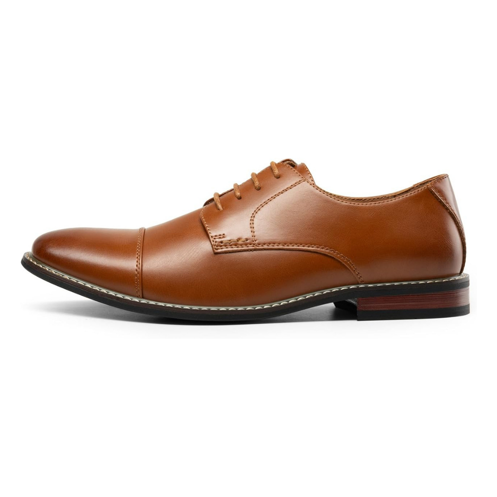Scarpe Stringate Uomo Pelle Marrone Oxford con Punta Cappuccio