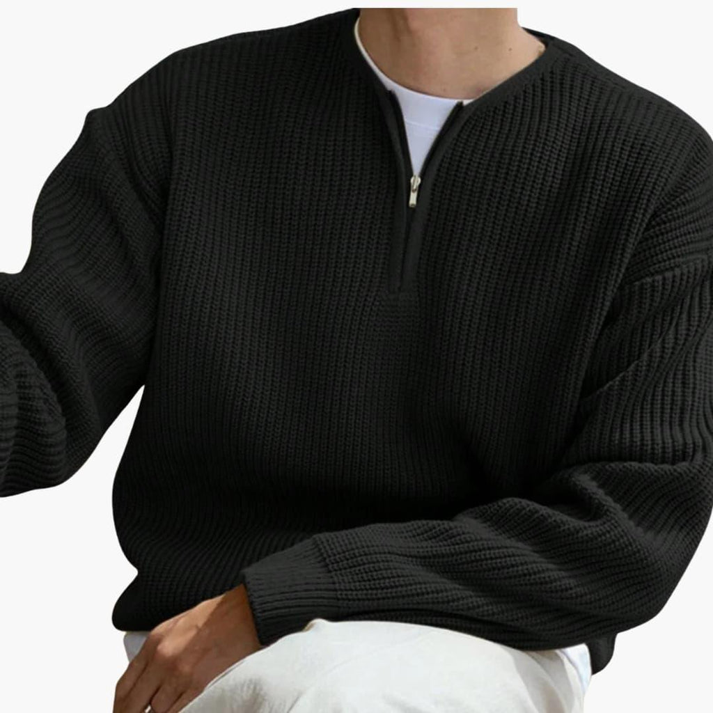 Maglione lavorato a maglia da uomo con righe, mezza zip e maniche lunghe