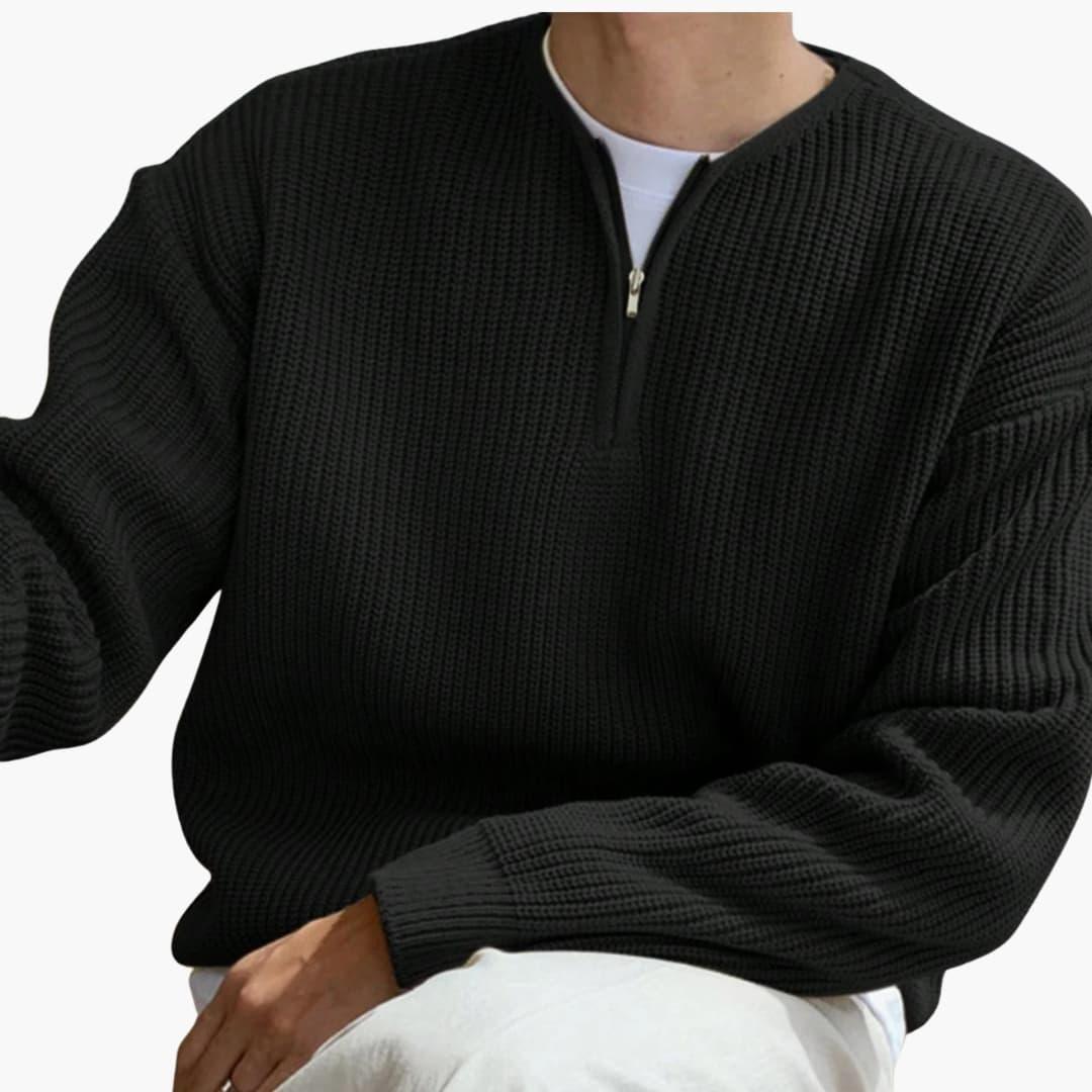 Maglione lavorato a maglia da uomo con righe, mezza zip e maniche lunghe