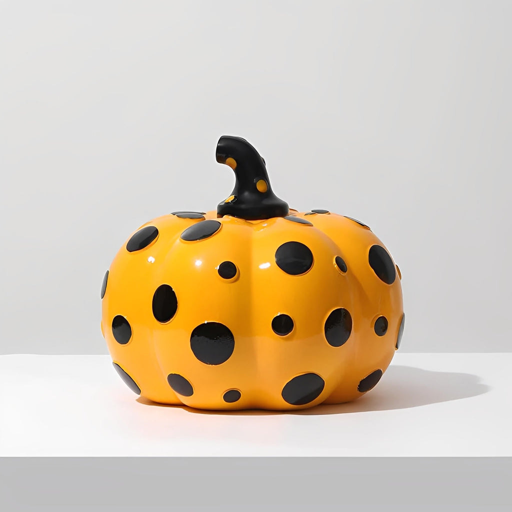 Decorazione di zucca in resina a pois | Set di ornamenti autunnali lucidi | Finitura scolpita durevole | Fascino di zucca