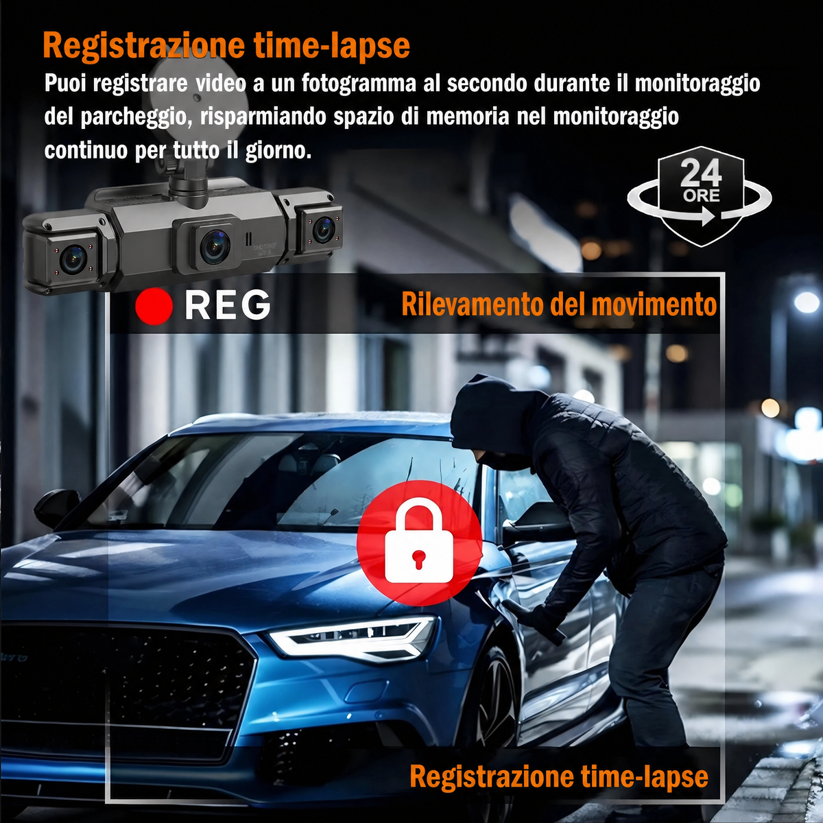Dash cam wireless per auto anteriore e posteriore con visione notturna