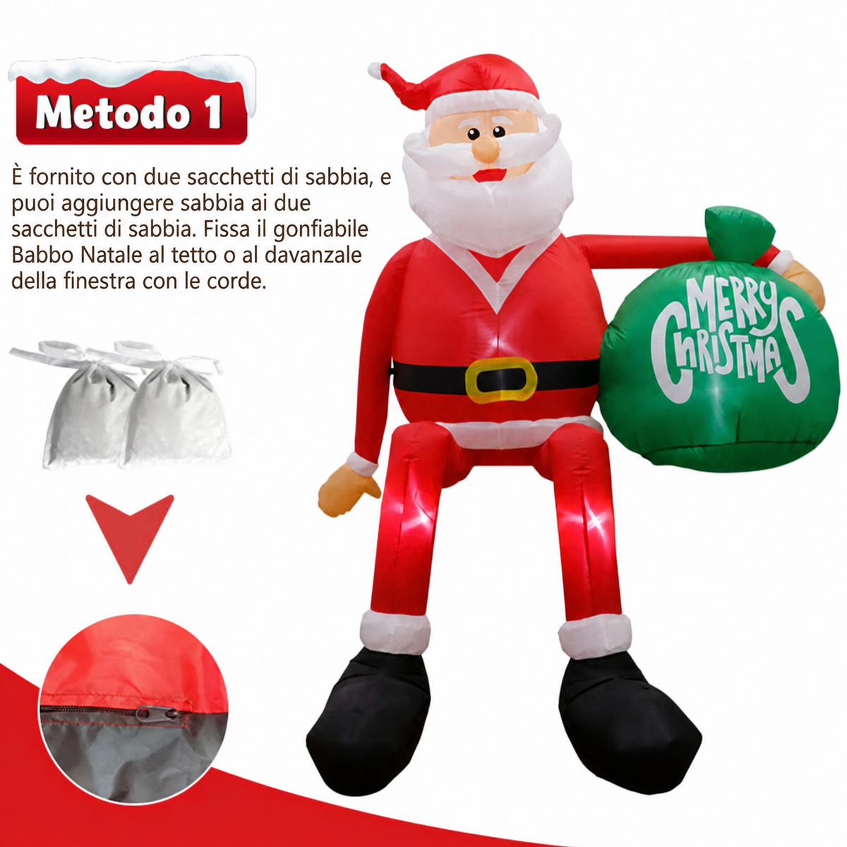 Babbo Natale gonfiabile LED da 2,4 m che arrampica | Decorazione natalizia da esterno premium e impermeabile