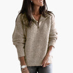 Pullover da donna con mezza zip e superficie testurizzata