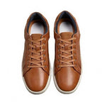 Scarpe Stringate Uomo Pelle Marrone con Inserti Suede Blu e Suola Bianca