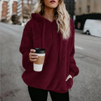 Felpa con cappuccio da donna morbida e rilassata - Pullover mezza zip, pile