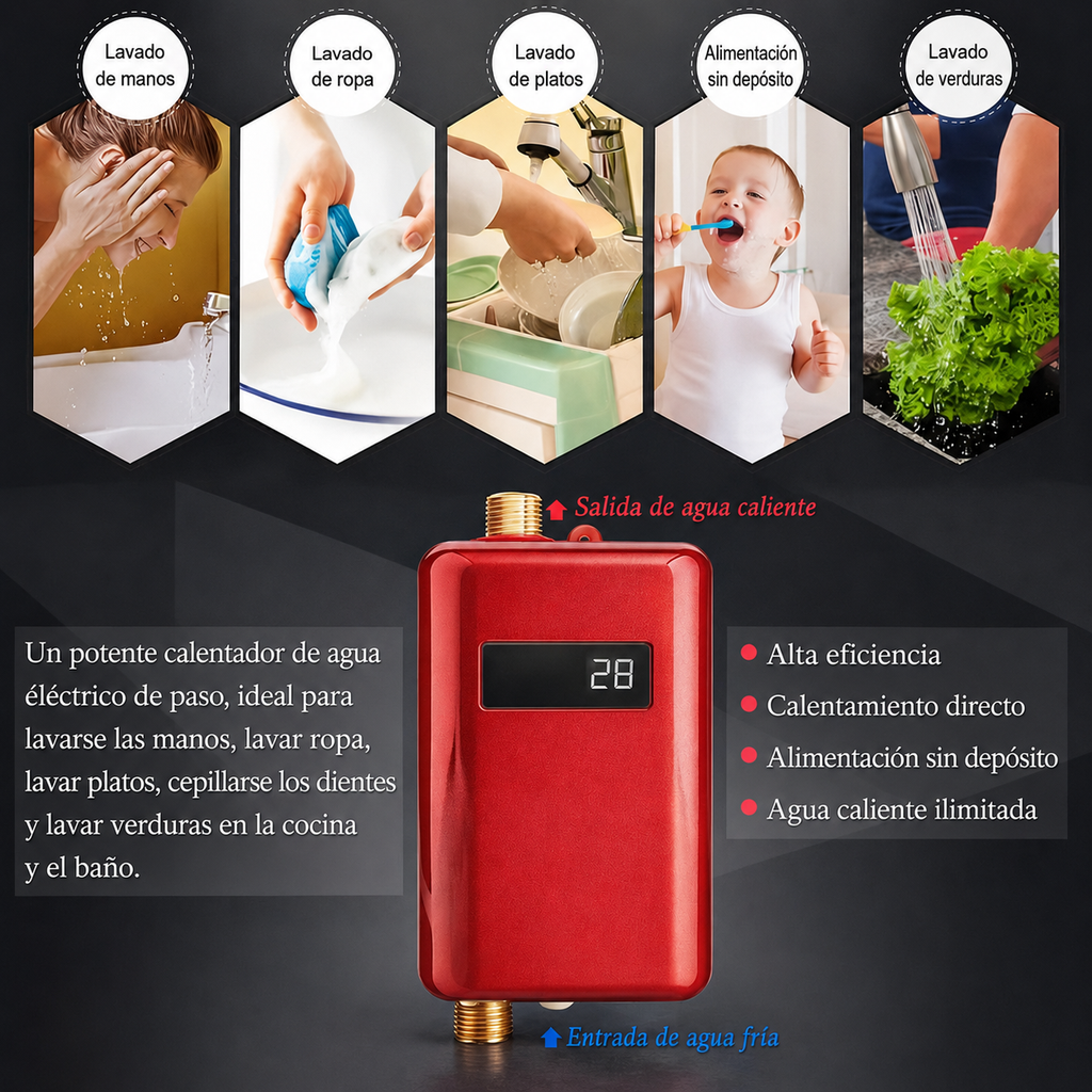Scaldabagno elettrico senza serbatoio con protezione della temperatura