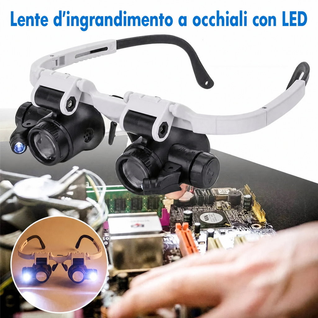 Occhiali d’ingrandimento LED con zoom 8x, 15x, 23x