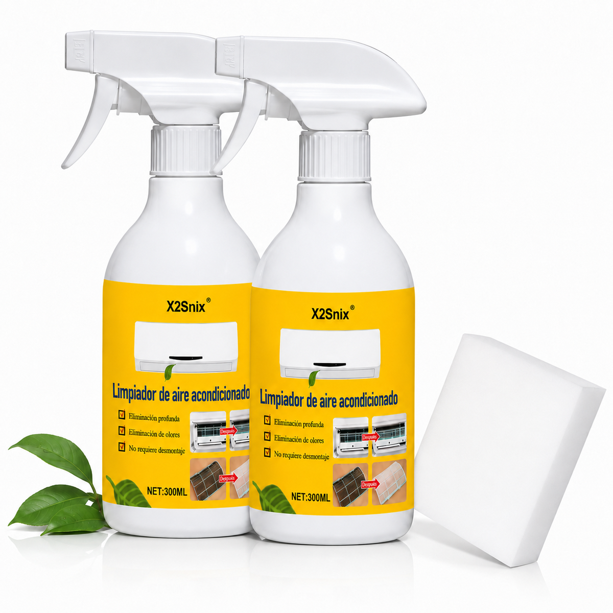 Detergente spray per condizionatore con spugna, 2 bombolette
