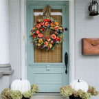 Ghirlanda per porta autunnale | Design rustico con peonia e zucca | Decorazione autunnale artigianale