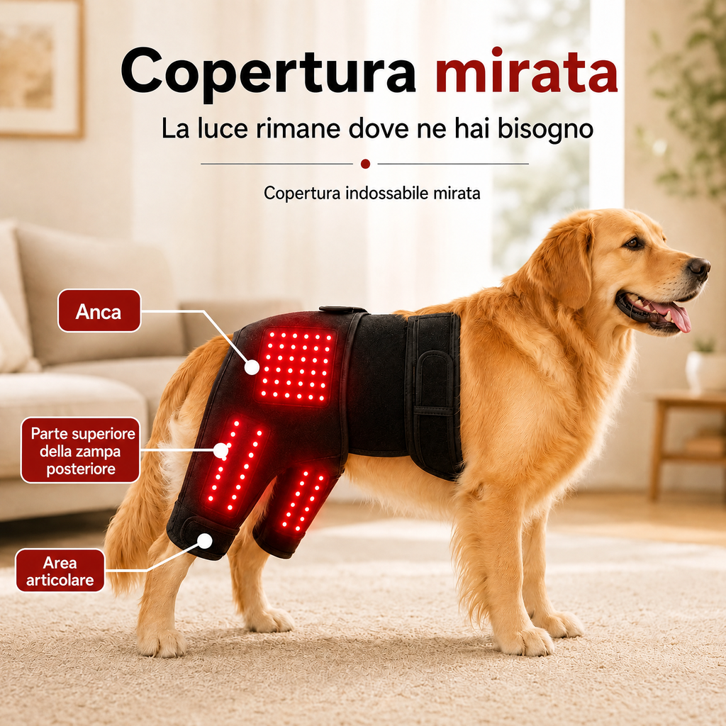Manica indossabile per fototerapia a luce rossa per cani, utilizzata per la cura a domicilio della parte bassa della sch