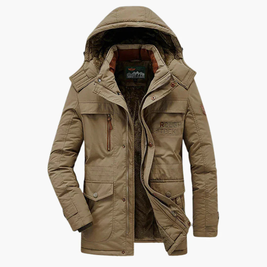Parka da uomo con cappuccio regolabile e fodera in pile
