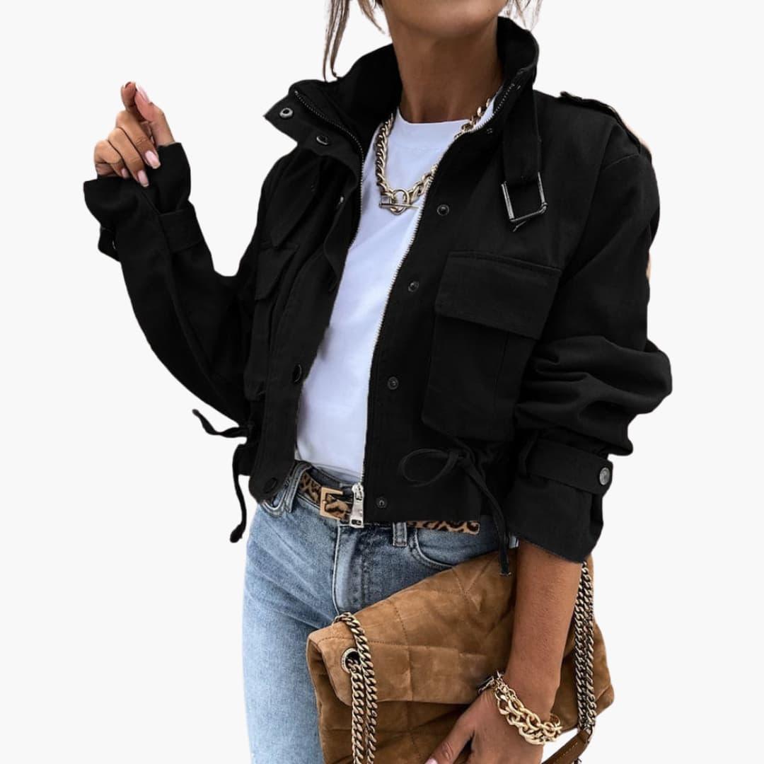 Giacca transitoria corta con tasche da donna