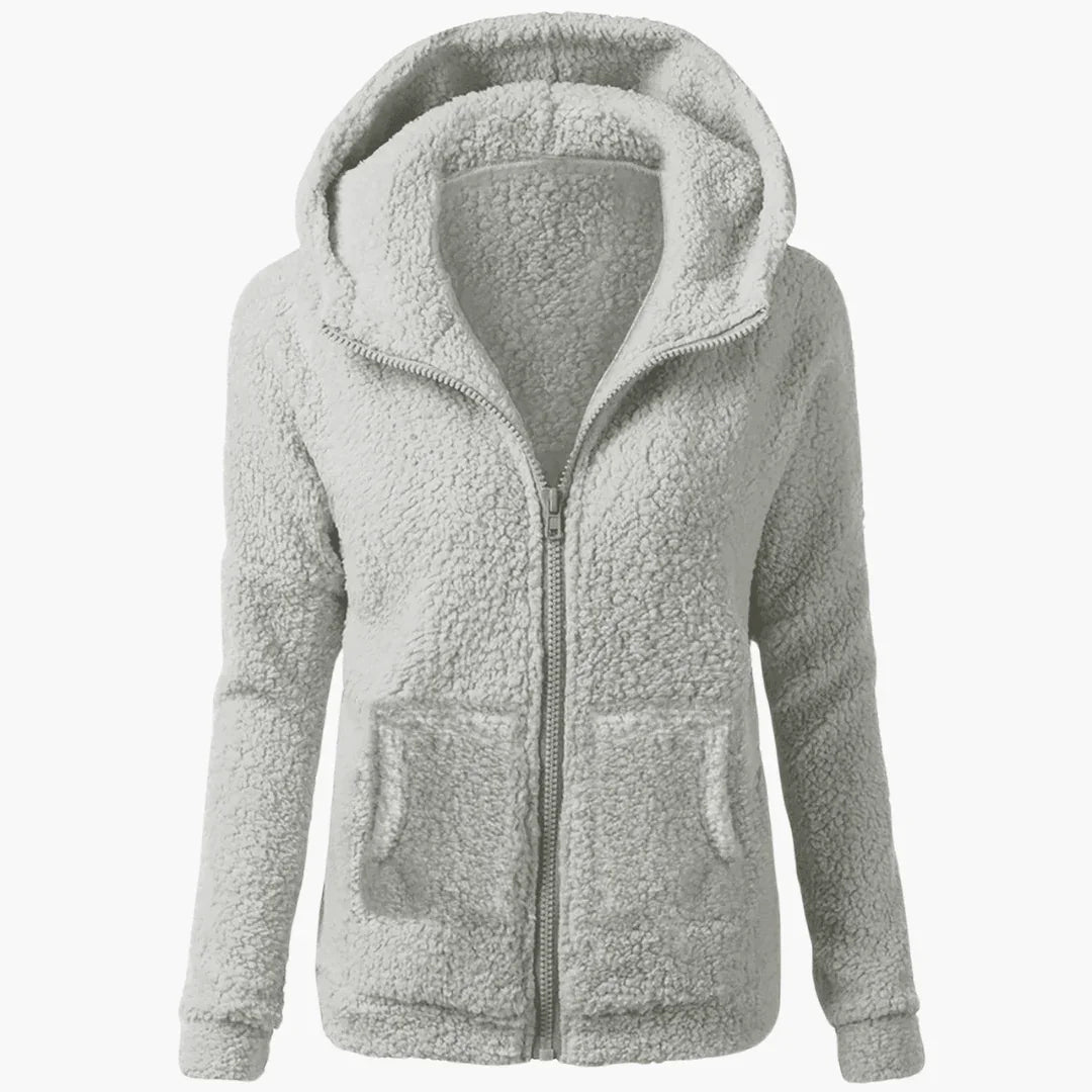 Felpa con cappuccio in pile da donna con cerniera e cappuccio caldo