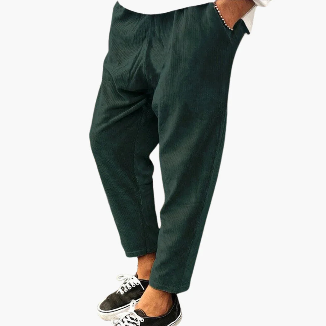 Pantaloni da uomo in velluto a coste con cintura elasticizzata e gamba dritta