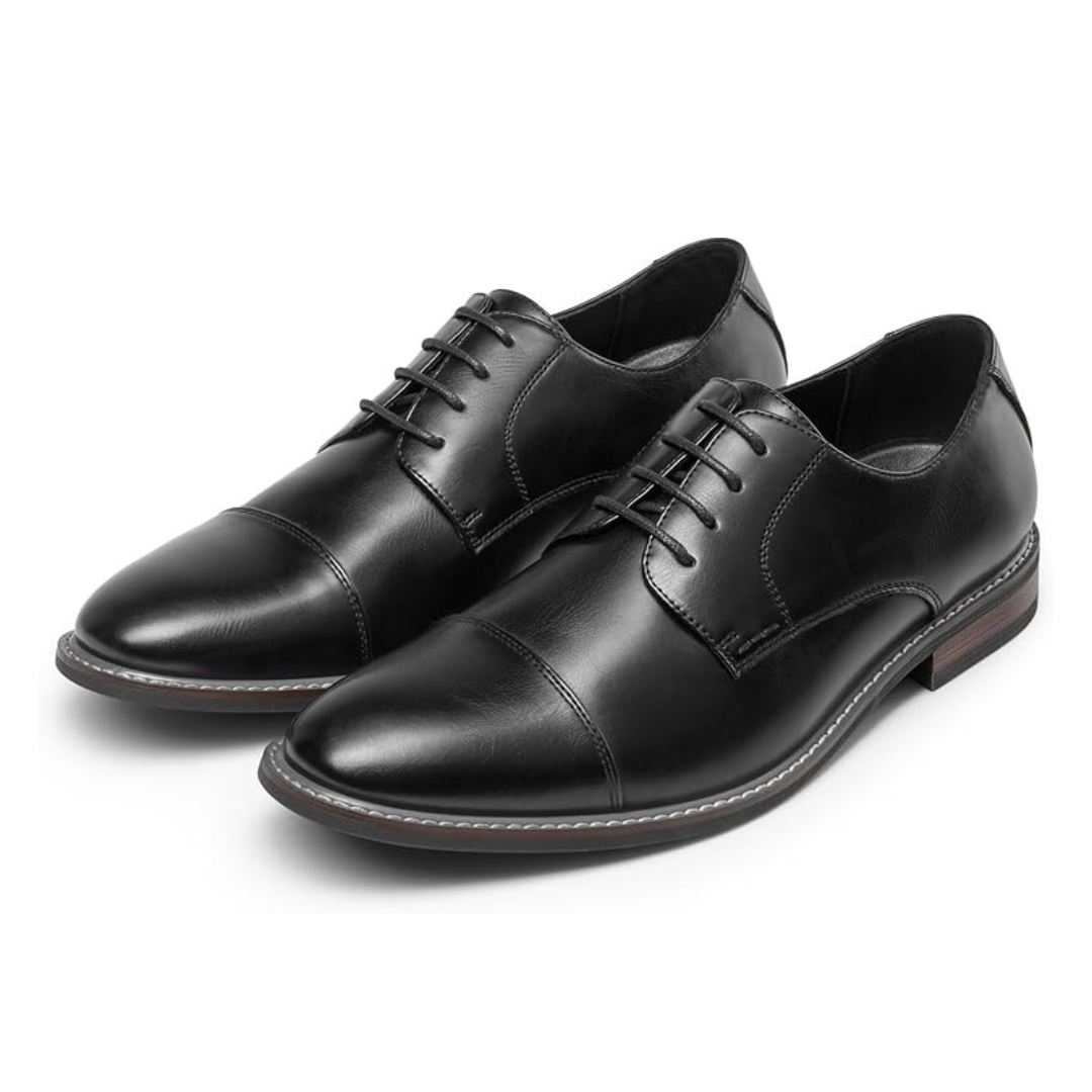 Scarpe Stringate Uomo Pelle Nera Oxford con Punta Cappuccio e Suola Bassa
