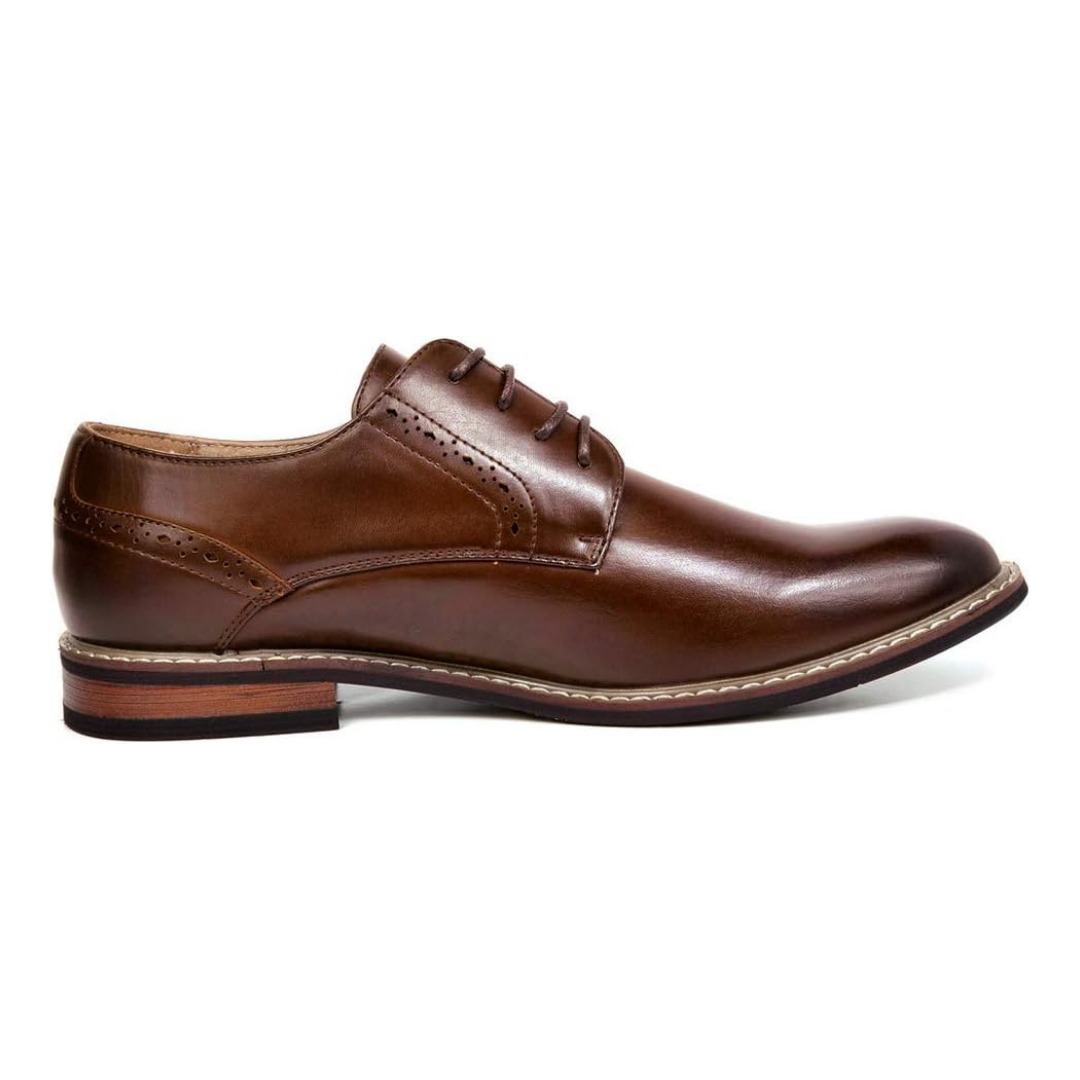 Scarpe Stringate Uomo Brogue Pelle Marrone con Perforazioni e Punta Tonda
