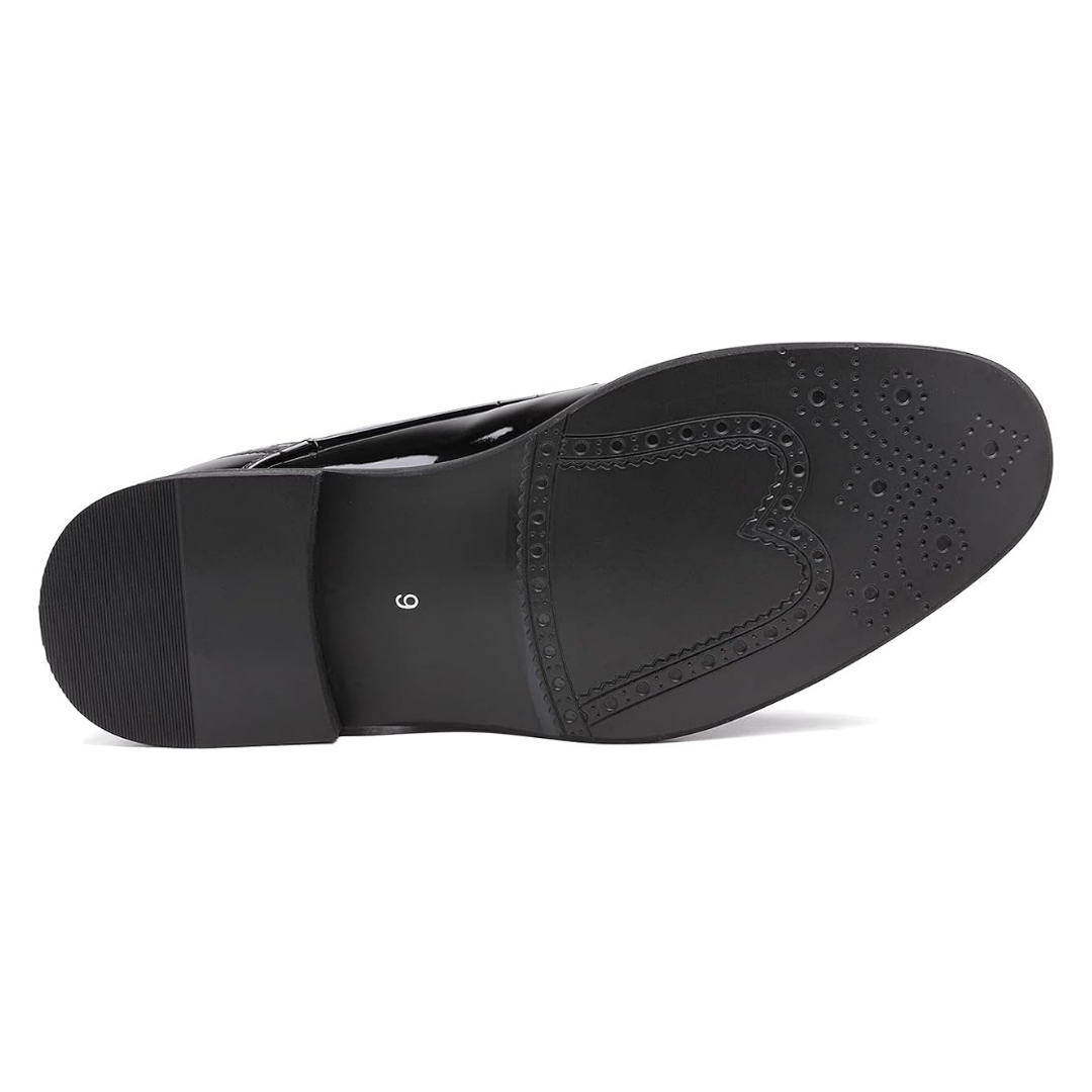 Scarpe Stringate Uomo Vernice Nera Lucida Oxford con Dettagli Traforati