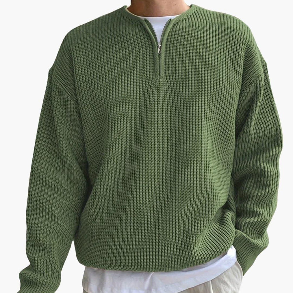 Maglione lavorato a maglia da uomo con righe, mezza zip e maniche lunghe