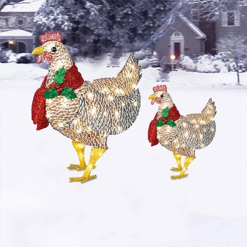 Gallina luminosa con sciarpa Decorazione natalizia