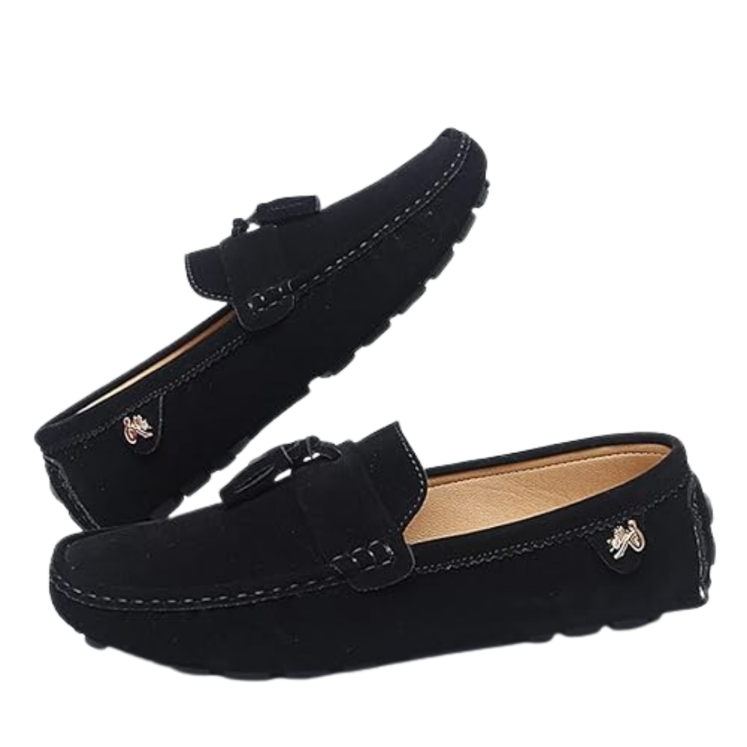 Mocassini Uomo in Camoscio Nero con Nappina