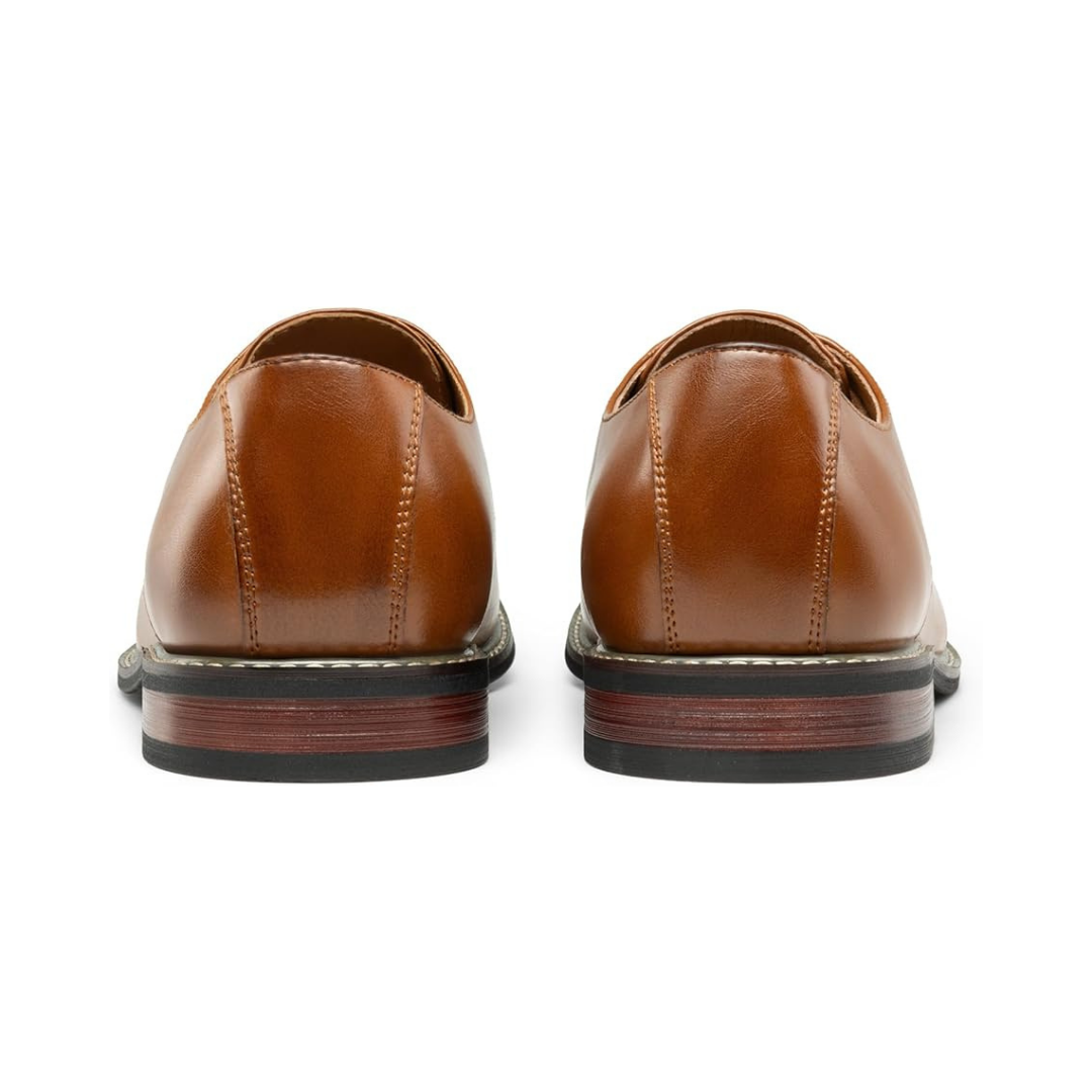 Scarpe Stringate Uomo Pelle Marrone Oxford con Punta Cappuccio