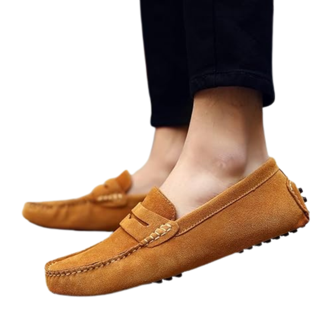 Mocassini Uomo in Camoscio Cognac con Fibbia