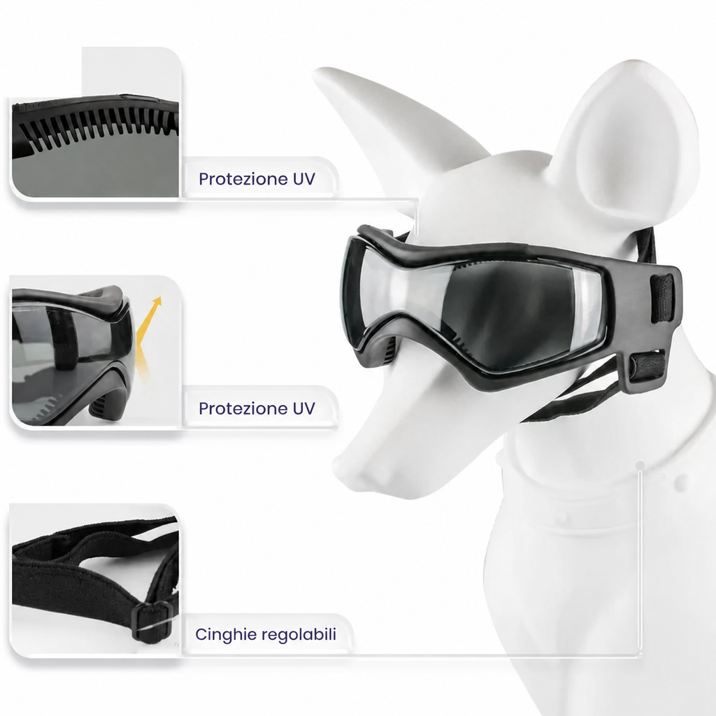 Casco per cane con occhiali per protezione degli occhi