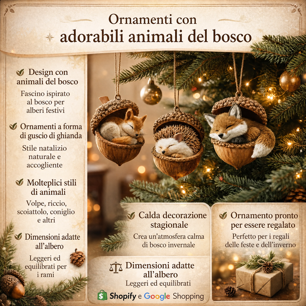 Decorazioni natalizie Albero ghianda con animali del bosco