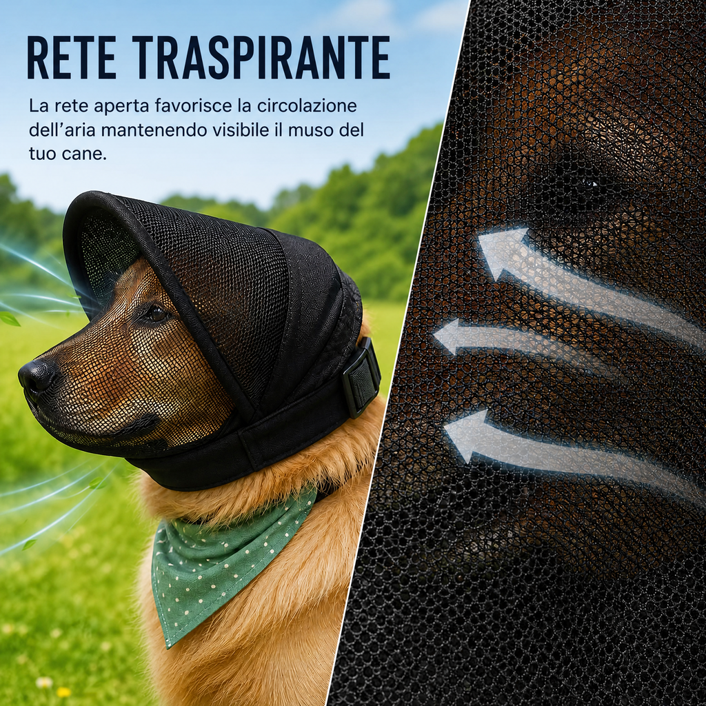 Museruola per cani traspirante anti-scavenging per le passeggiate - Cappuccio in rete che aiuta a bloccare avanzi di cib