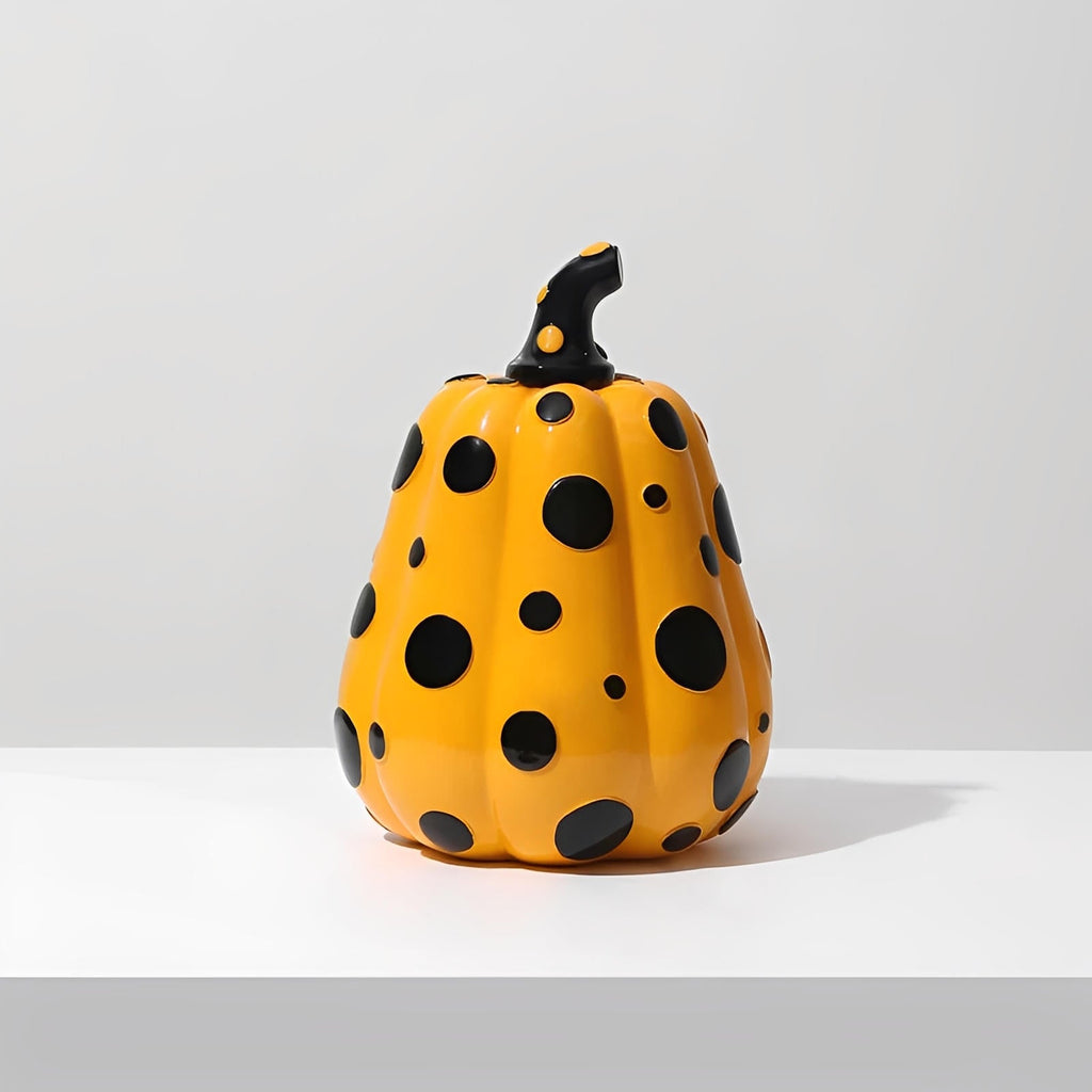 Decorazione di zucca in resina a pois | Set di ornamenti autunnali lucidi | Finitura scolpita durevole | Fascino di zucca