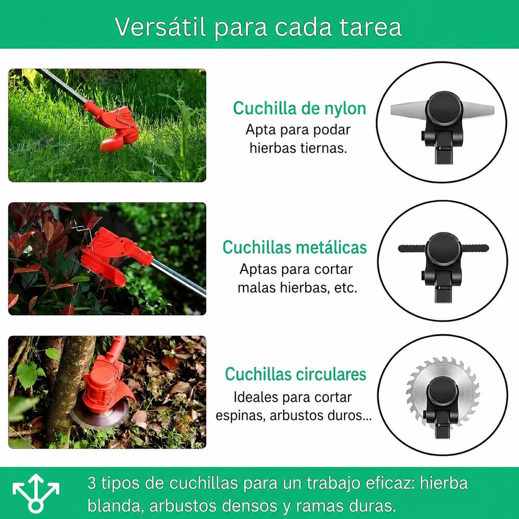 Decespugliatore senza filo da 21V con manico regolabile e testa girevole 90°