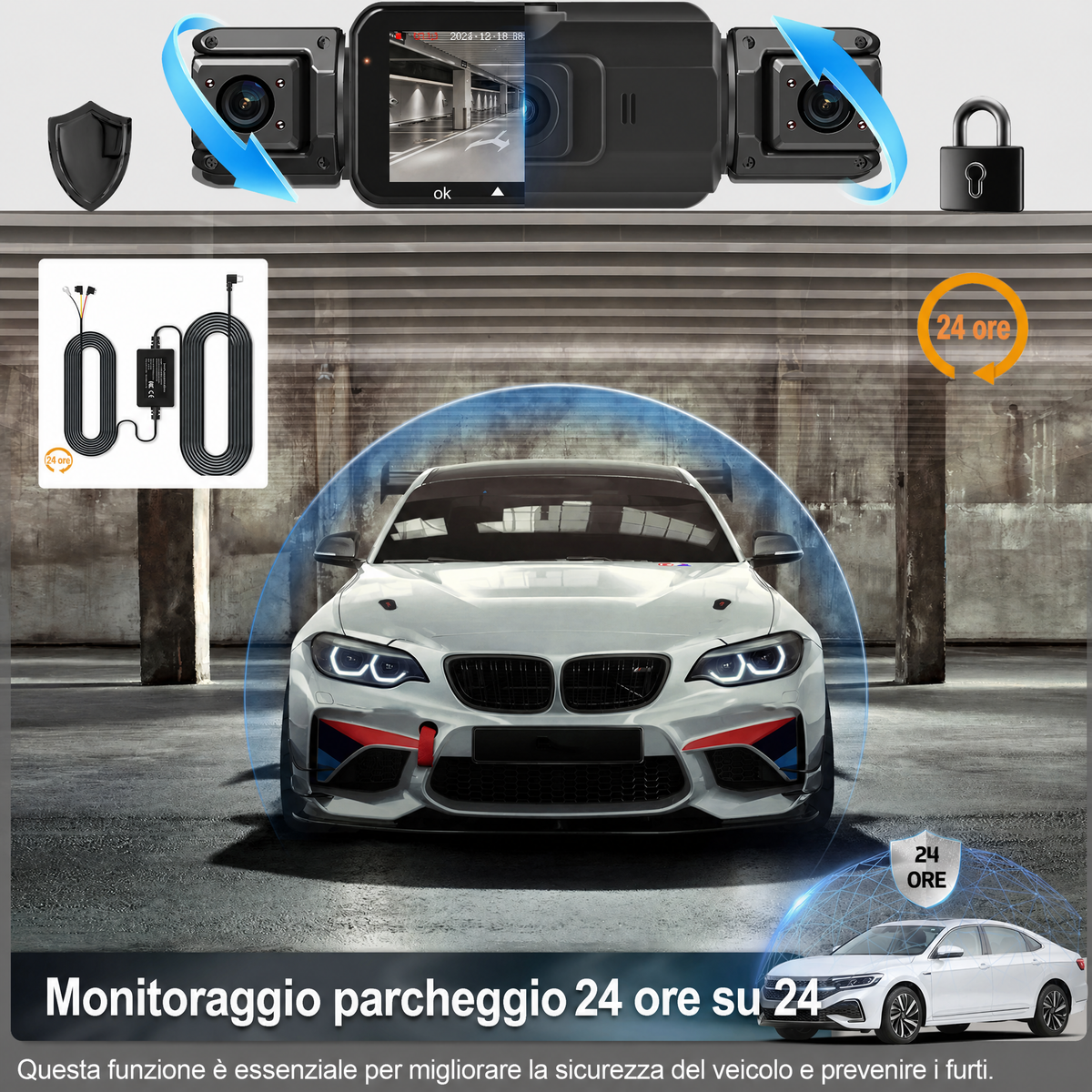 Dash cam wireless per auto anteriore e posteriore con visione notturna