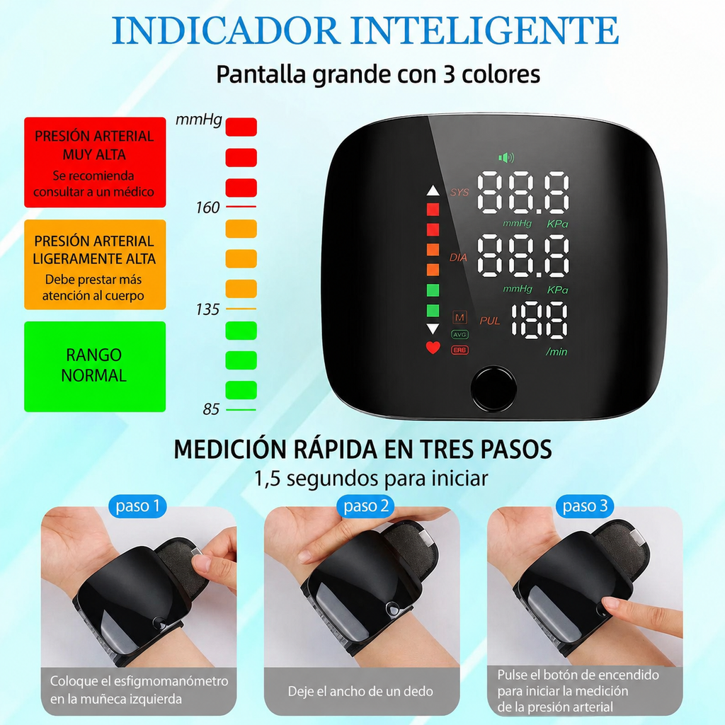 Misuratore di pressione da polso digitale con avvisi vocali e display LCD
