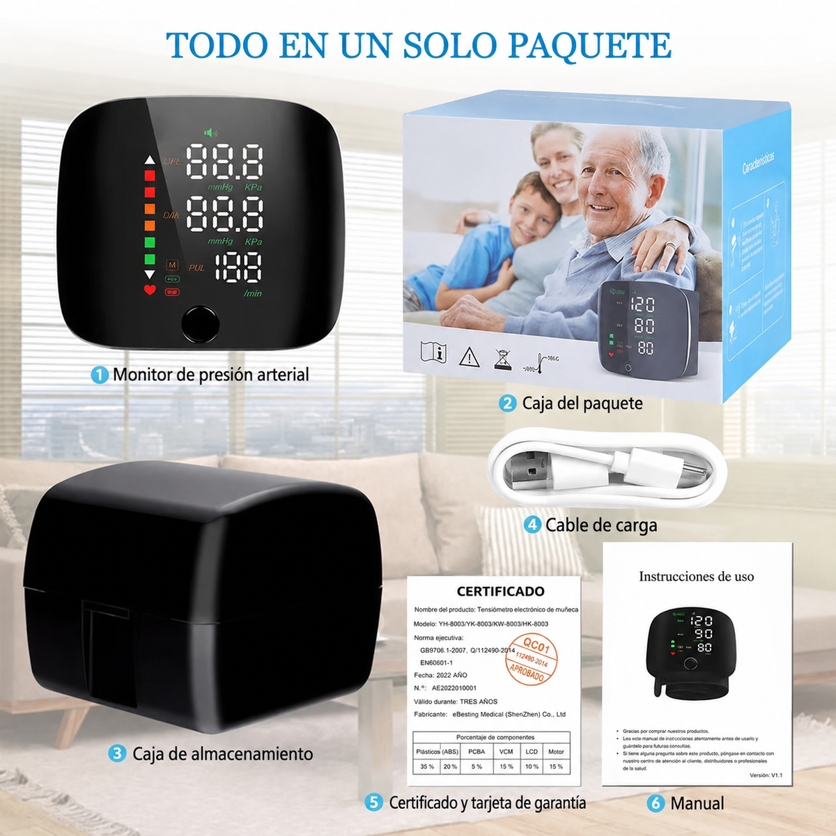 Misuratore di pressione da polso digitale con avvisi vocali e display LCD