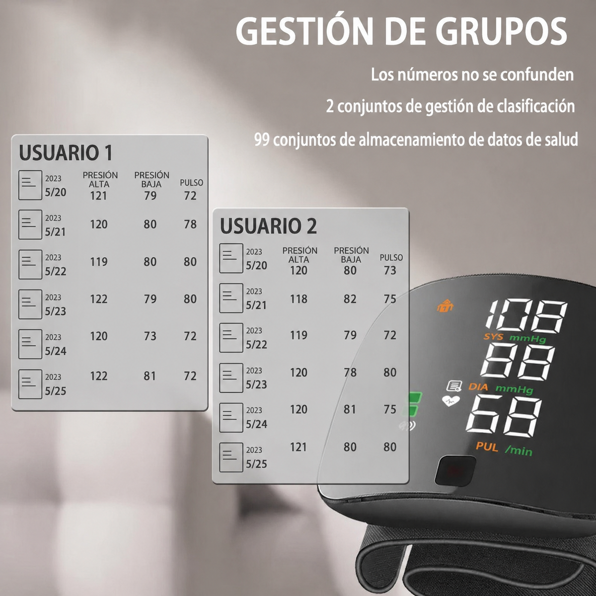 Misuratore di pressione da polso digitale con avvisi vocali e display LCD