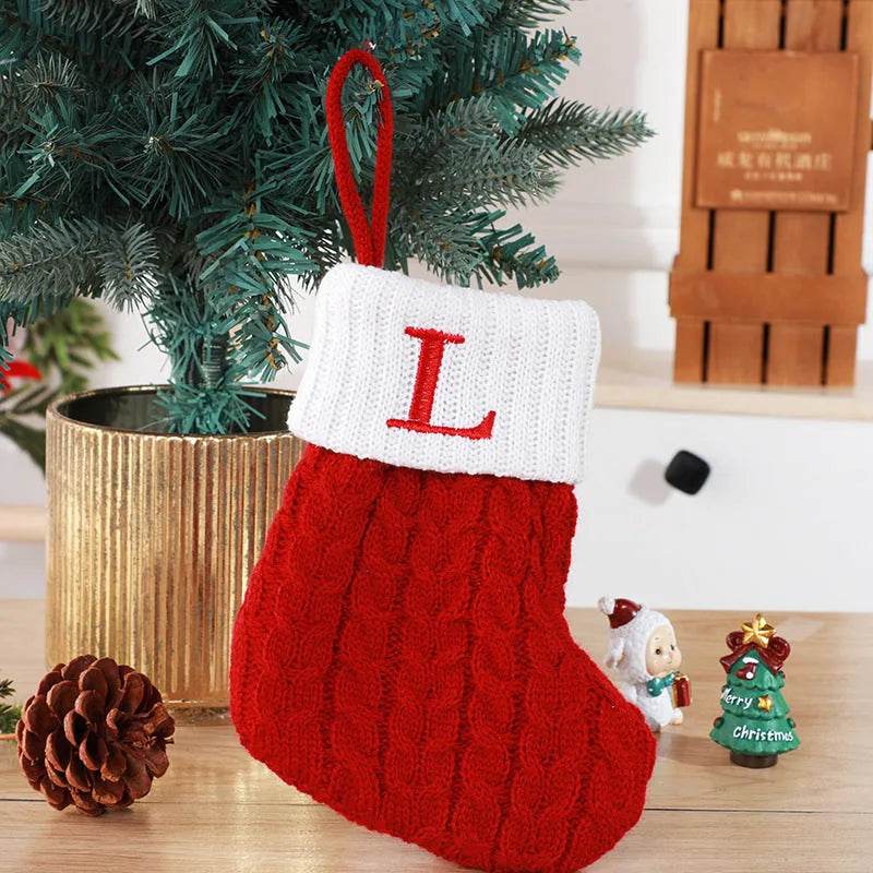 Calzini lavorati a maglia in lana con ciondolo albero creativo decorativo con lettere carine calze di Natale