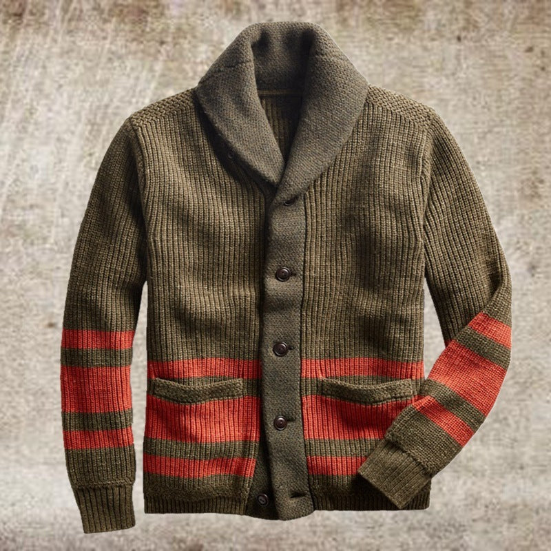 Calda giacca cardigan da uomo - collo a scialle, cotone, autunno