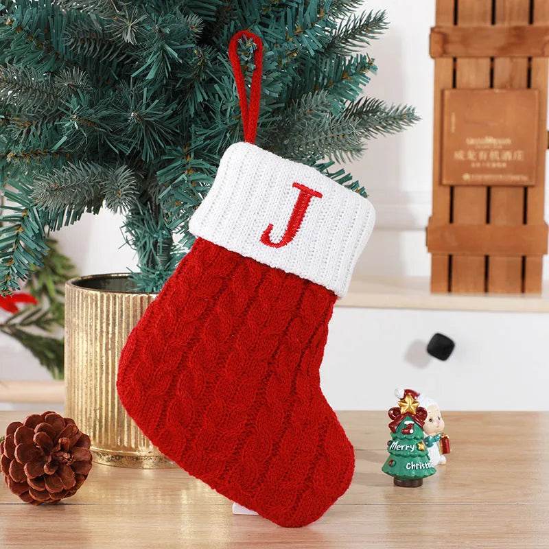 Calzini lavorati a maglia in lana con ciondolo albero creativo decorativo con lettere carine calze di Natale