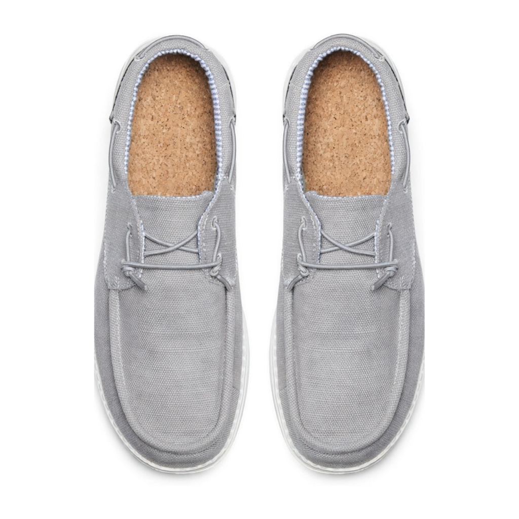 Mocassini Uomo da Barca in Tela Grigio Chiaro con Lacci