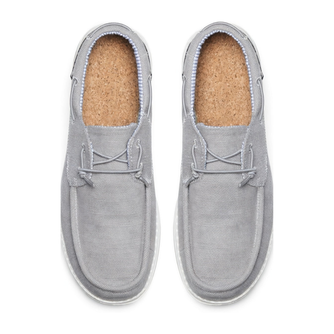 Mocassini Uomo da Barca in Tela Grigio Chiaro con Lacci