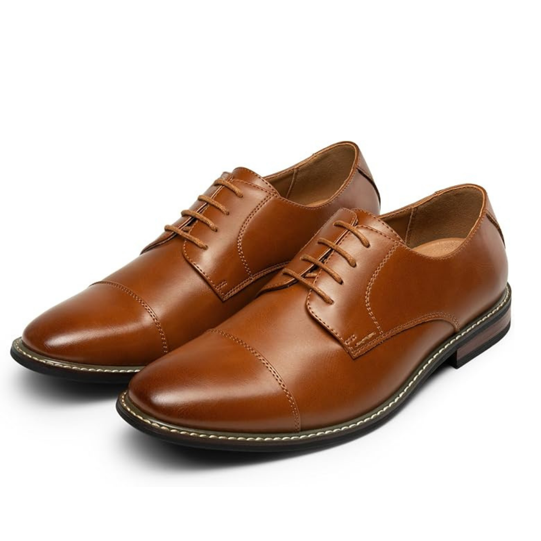 Scarpe Stringate Uomo Pelle Marrone Oxford con Punta Cappuccio