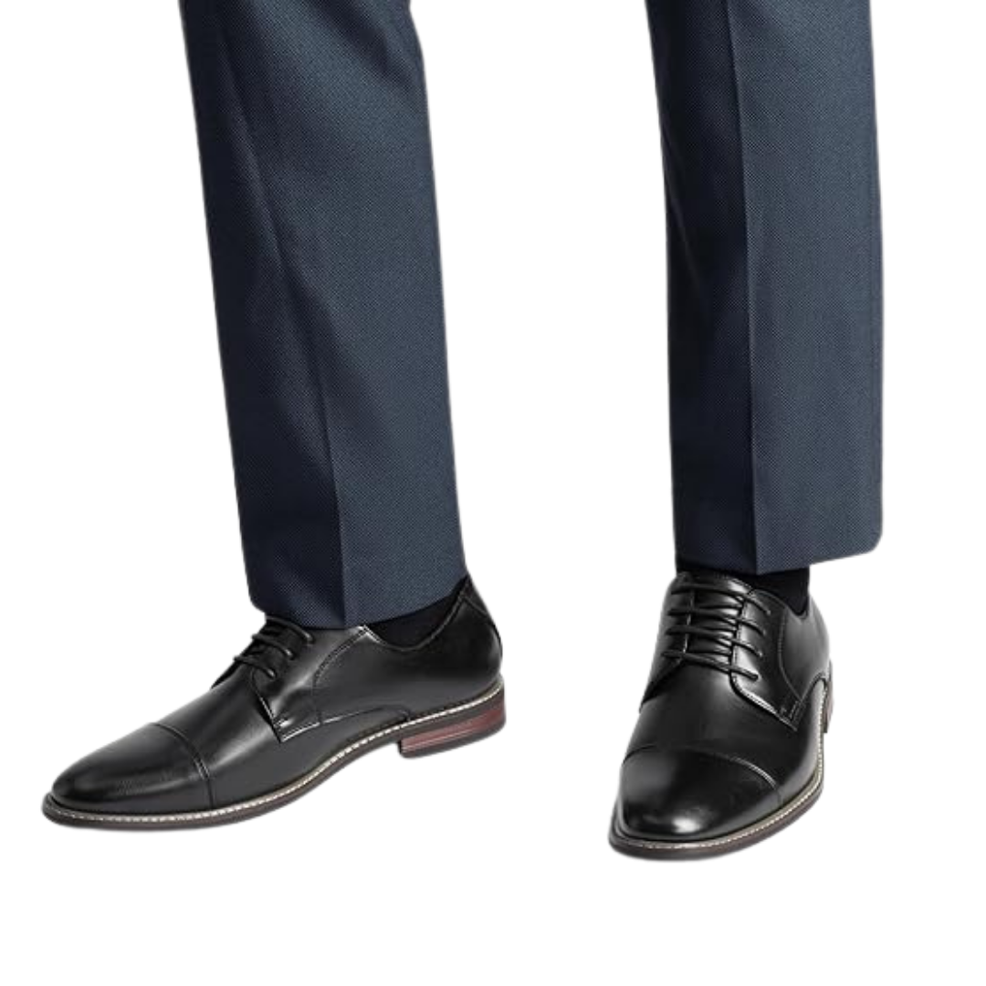 Scarpe Stringate Uomo Pelle Nera Oxford con Punta Cappuccio e Suola Bassa