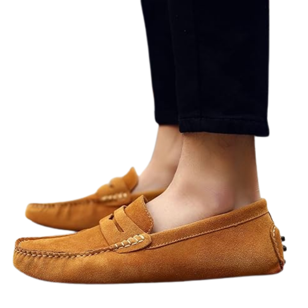 Mocassini Uomo in Camoscio Cognac con Fibbia