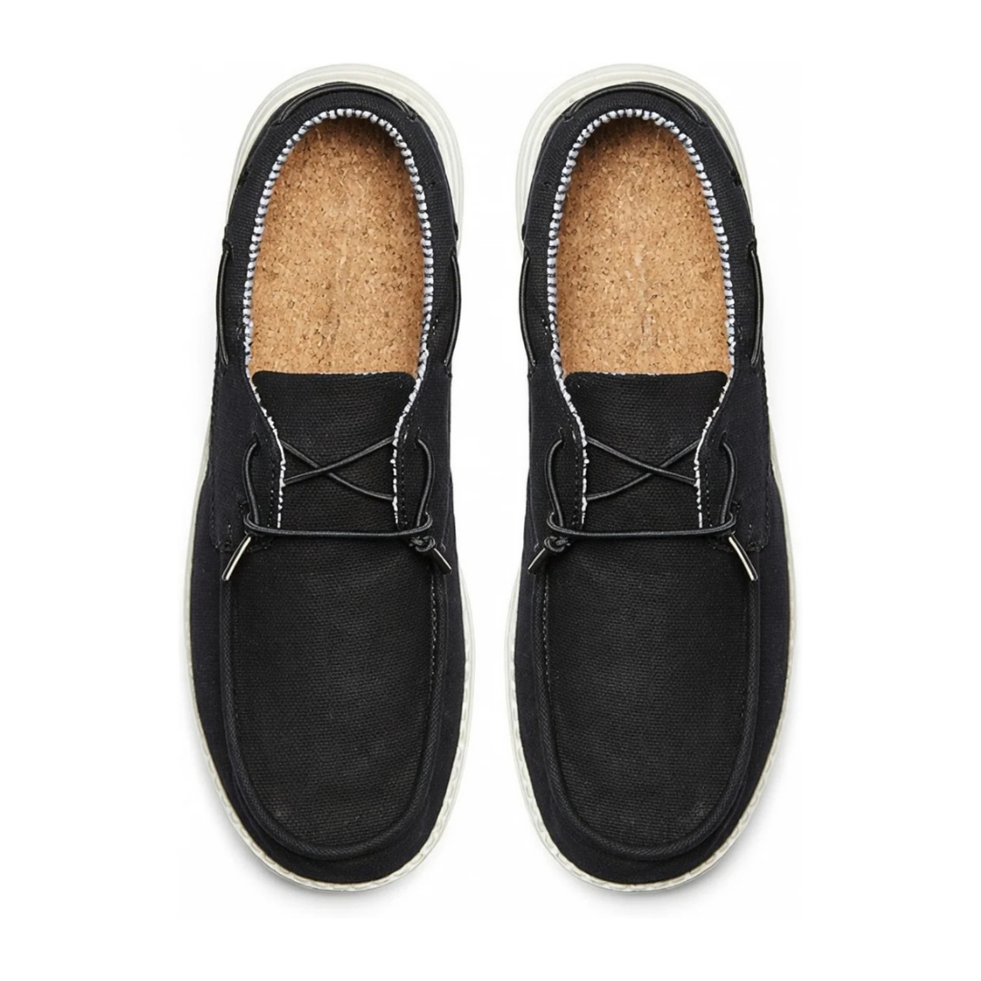 Mocassini Uomo da Barca in Tela Nera con Lacci