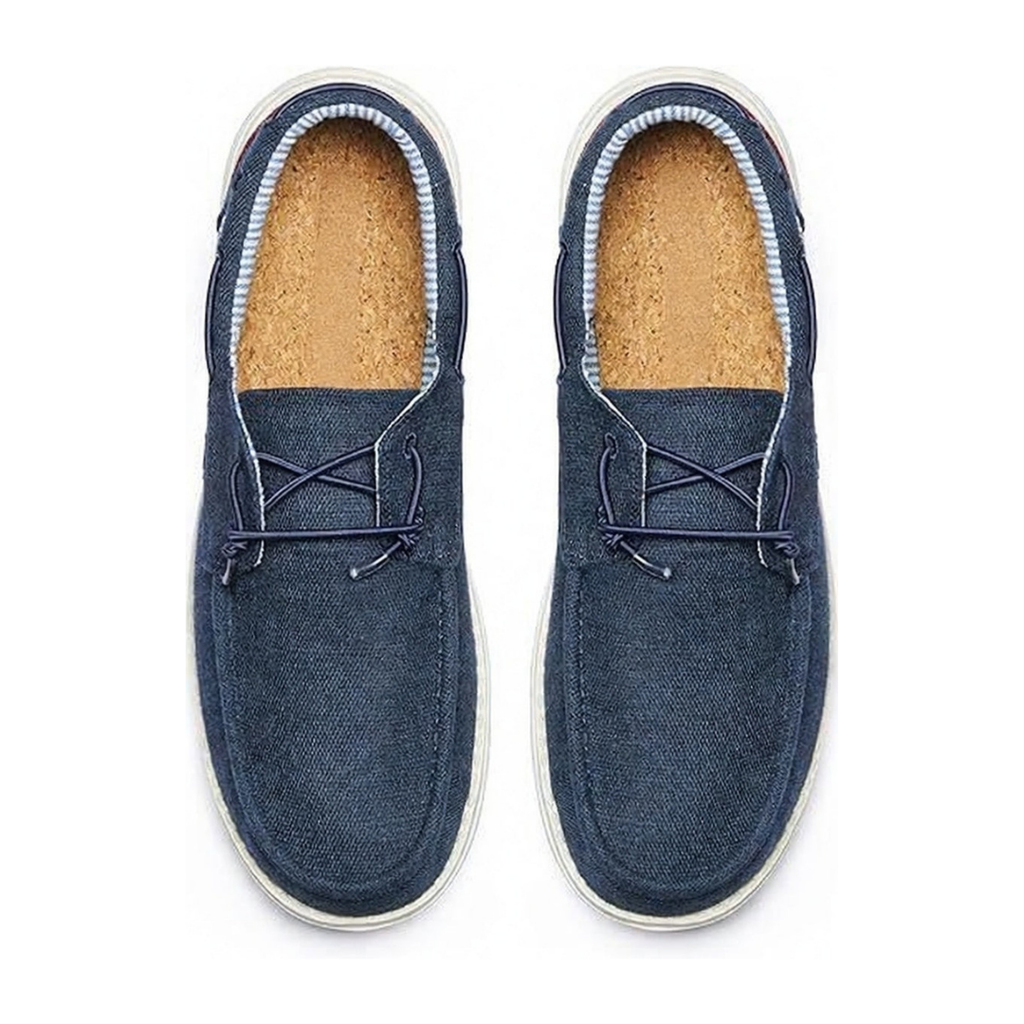 Scarpe Uomo Mocassini Barca in Tela Blu Navy con Lacci