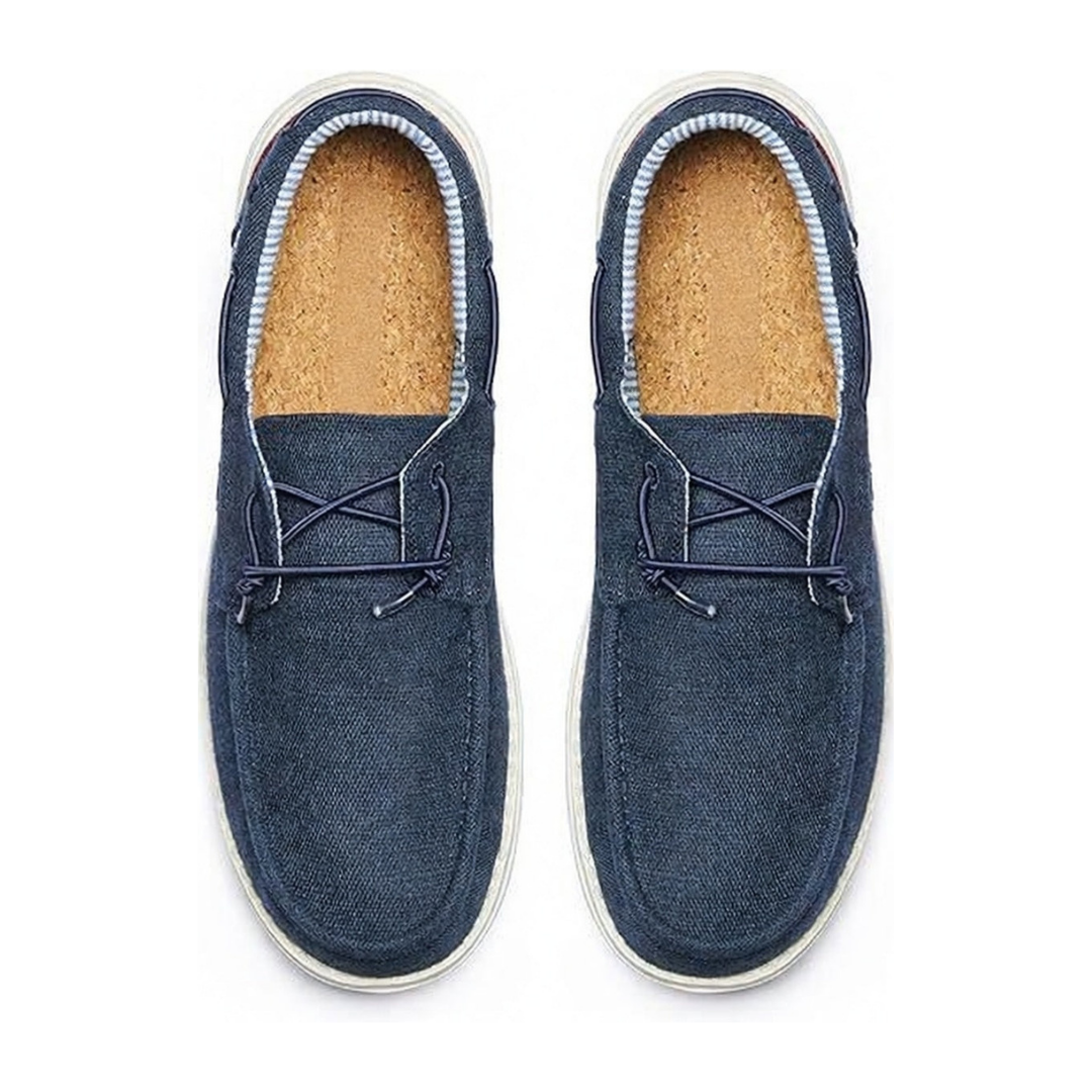 Scarpe Uomo Mocassini Barca in Tela Blu Navy con Lacci
